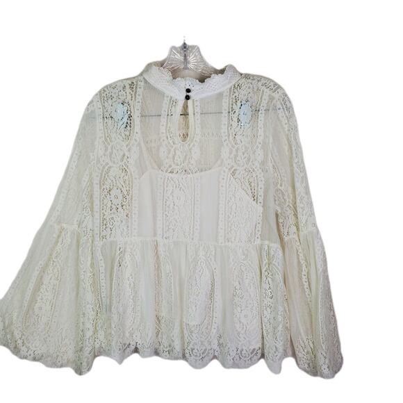 Altard State Crochet Lace Bell Sleeve Lined Top Ivory Sheer Boho Festival Large - Picture 13 of 16